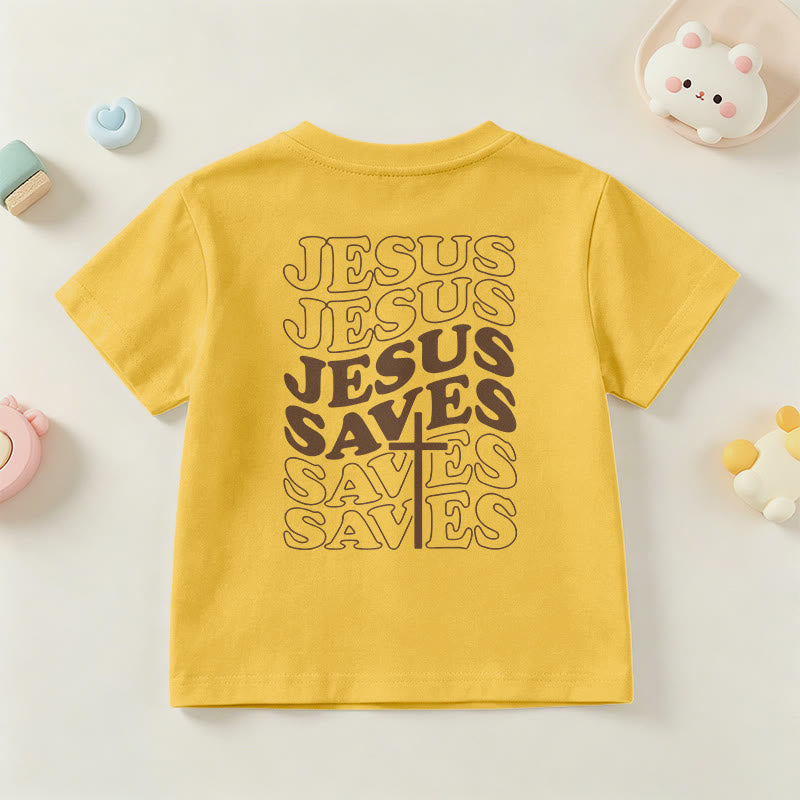 Christianartworkshop Klassisches „Jesus rettet“-T-Shirt mit gestapelter Bubble-Schriftart und Kreuzmotiv für Kinder (Kurzarm). - image 33