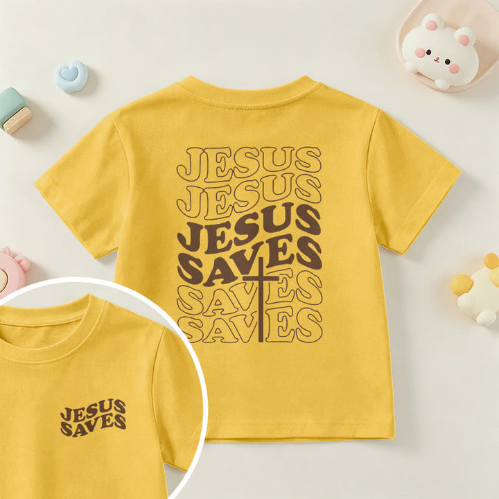 Christianartworkshop Klassisches „Jesus rettet“-T-Shirt mit gestapelter Bubble-Schriftart und Kreuzmotiv für Kinder (Kurzarm). - Gelb - US/GB/AU 14, EU 170 - image 27