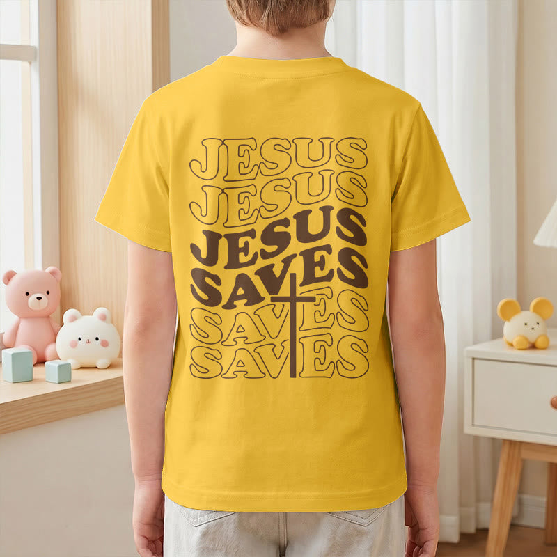 Christianartworkshop Klassisches „Jesus rettet“-T-Shirt mit gestapelter Bubble-Schriftart und Kreuzmotiv für Kinder (Kurzarm). - image 34