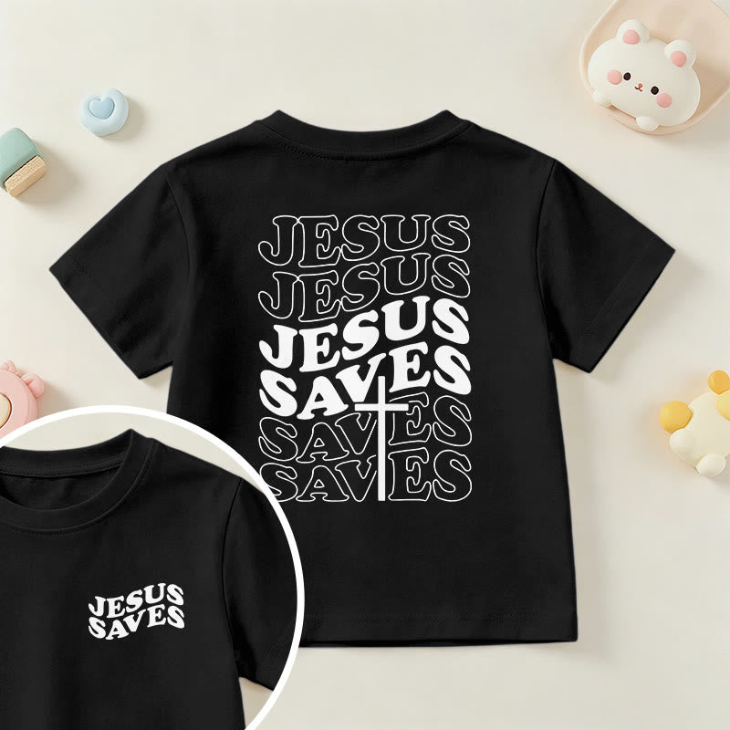 Christianartworkshop Klassisches „Jesus rettet“-T-Shirt mit gestapelter Bubble-Schriftart und Kreuzmotiv für Kinder (Kurzarm). - Schwarz - US/GB/AU 14, EU 170 - image 36