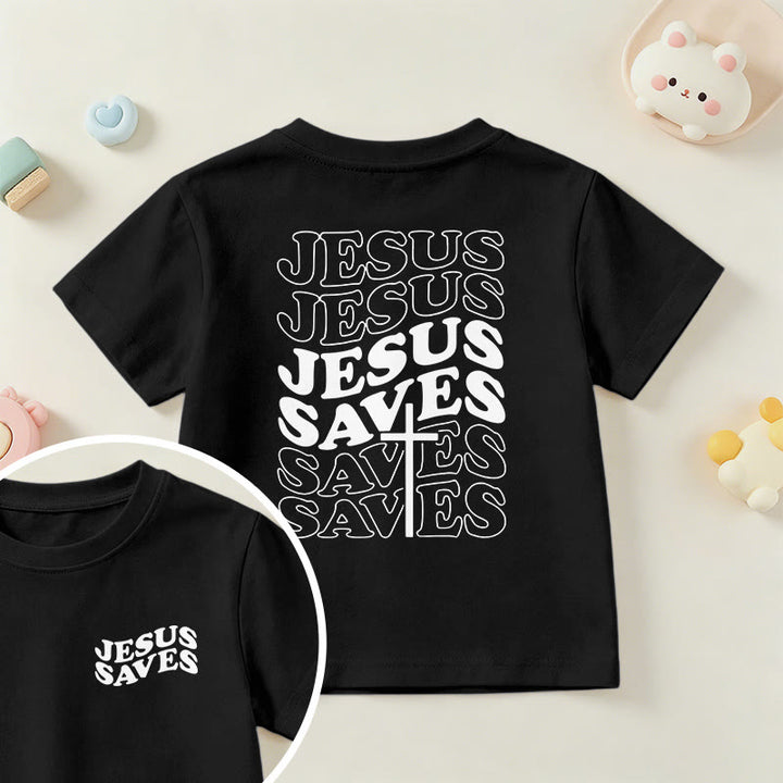 Christianartworkshop Klassisches „Jesus rettet“-T-Shirt mit gestapelter Bubble-Schriftart und Kreuzmotiv für Kinder (Kurzarm). - Schwarz - US/GB/AU 14, EU 170 - image 36
