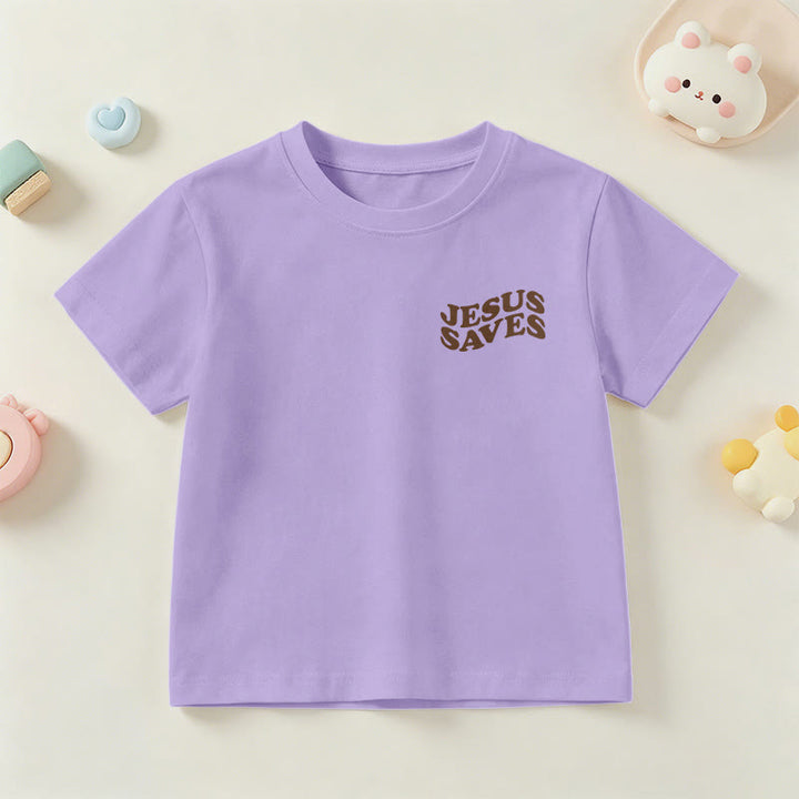 Christianartworkshop Klassisches „Jesus rettet“-T-Shirt mit gestapelter Bubble-Schriftart und Kreuzmotiv für Kinder (Kurzarm). - image 48