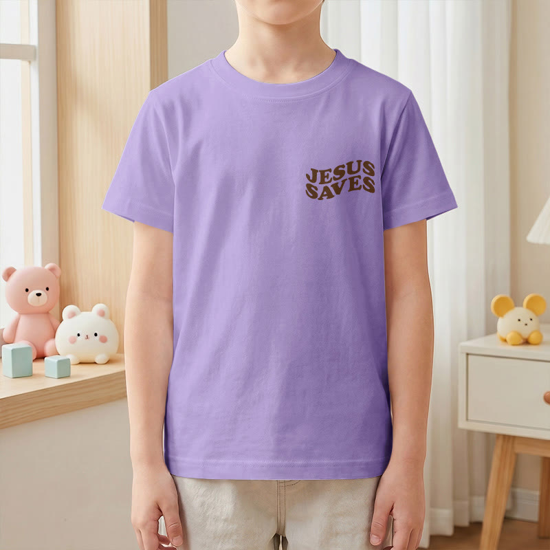 Christianartworkshop Klassisches „Jesus rettet“-T-Shirt mit gestapelter Bubble-Schriftart und Kreuzmotiv für Kinder (Kurzarm). - image 49