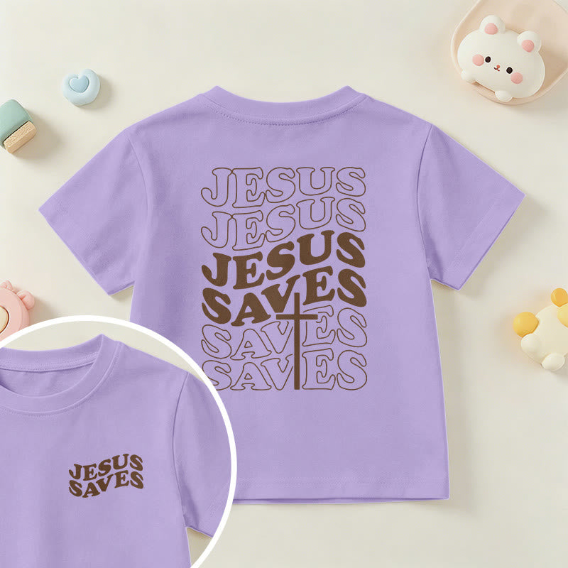 Christianartworkshop Klassisches „Jesus rettet“-T-Shirt mit gestapelter Bubble-Schriftart und Kreuzmotiv für Kinder (Kurzarm). - Lila - US/GB/AU 14, EU 170 - image 45