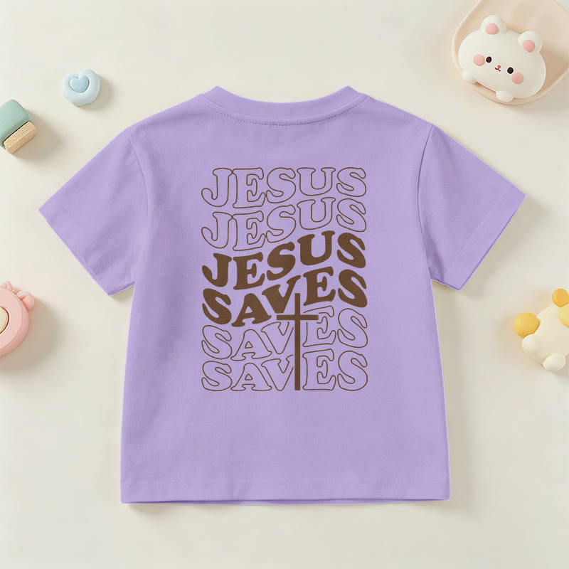 Christianartworkshop Klassisches „Jesus rettet“-T-Shirt mit gestapelter Bubble-Schriftart und Kreuzmotiv für Kinder (Kurzarm). - image 51