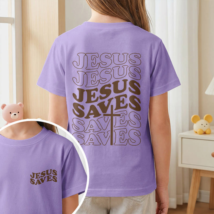 Christianartworkshop Klassisches „Jesus rettet“-T-Shirt mit gestapelter Bubble-Schriftart und Kreuzmotiv für Kinder (Kurzarm). - image 47