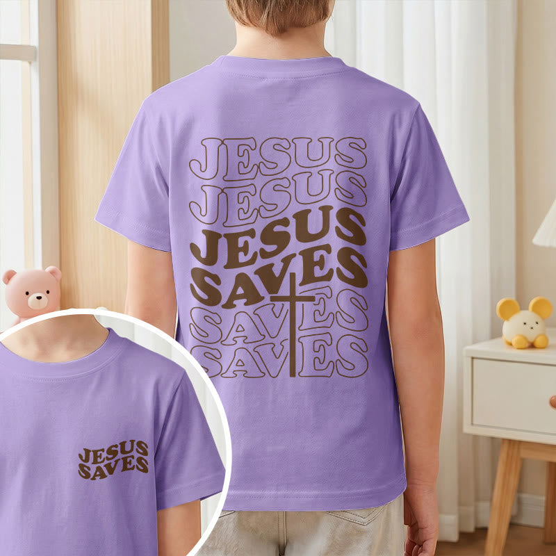 Christianartworkshop Klassisches „Jesus rettet“-T-Shirt mit gestapelter Bubble-Schriftart und Kreuzmotiv für Kinder (Kurzarm). - image 46
