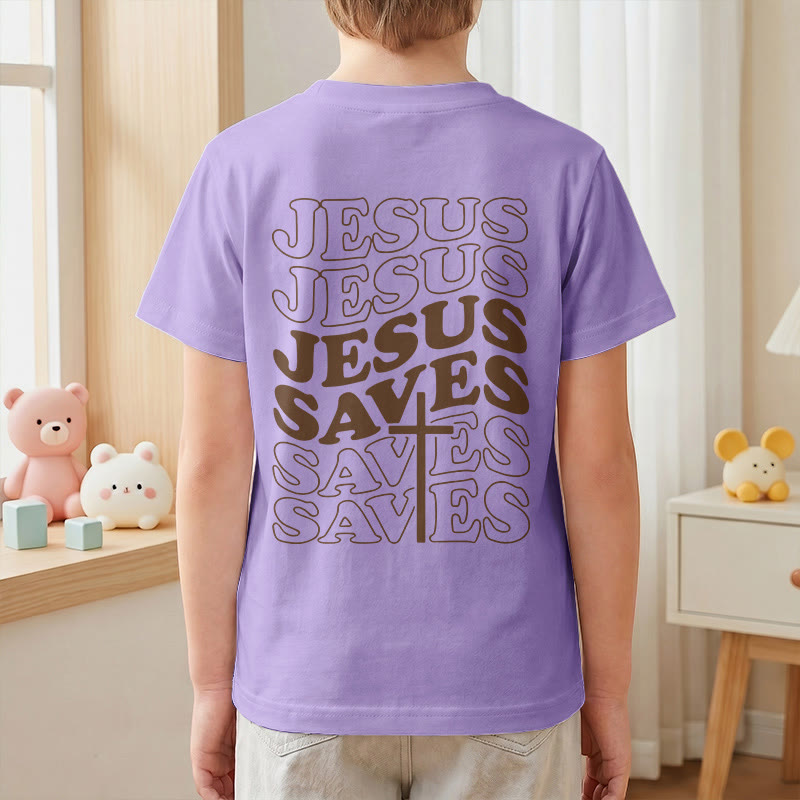 Christianartworkshop Klassisches „Jesus rettet“-T-Shirt mit gestapelter Bubble-Schriftart und Kreuzmotiv für Kinder (Kurzarm). - image 52