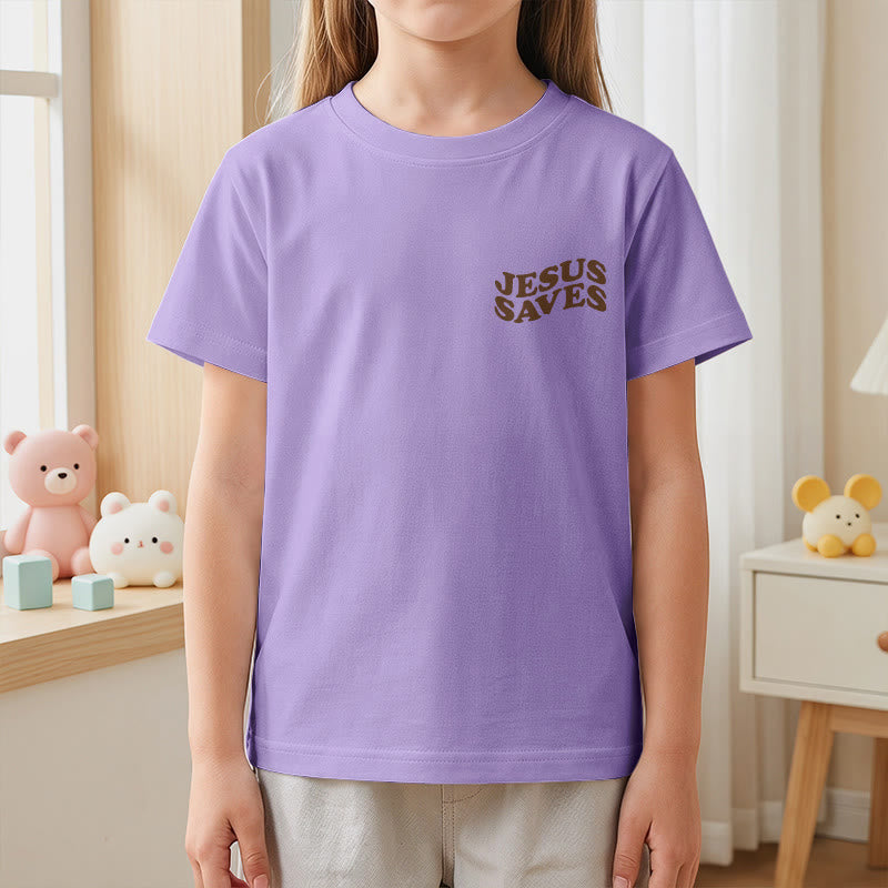 Christianartworkshop Klassisches „Jesus rettet“-T-Shirt mit gestapelter Bubble-Schriftart und Kreuzmotiv für Kinder (Kurzarm). - image 50