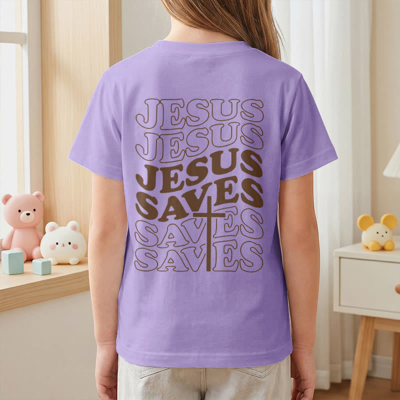 Christianartworkshop Klassisches „Jesus rettet“-T-Shirt mit gestapelter Bubble-Schriftart und Kreuzmotiv für Kinder (Kurzarm). - image 53