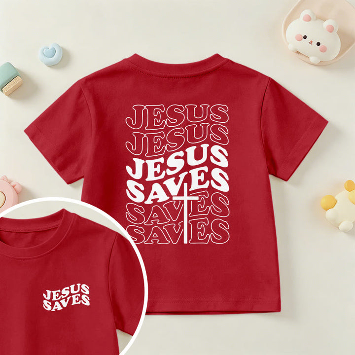 Christianartworkshop Klassisches „Jesus rettet“-T-Shirt mit gestapelter Bubble-Schriftart und Kreuzmotiv für Kinder (Kurzarm). - Rot - US/GB/AU 14, EU 170 - image 54
