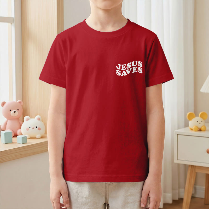 Christianartworkshop Klassisches „Jesus rettet“-T-Shirt mit gestapelter Bubble-Schriftart und Kreuzmotiv für Kinder (Kurzarm). - image 58