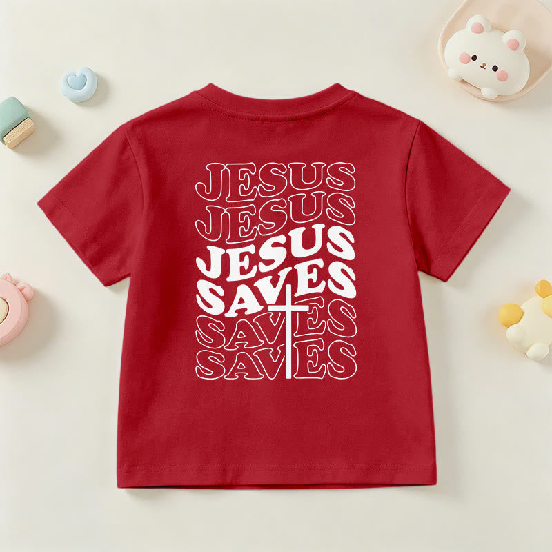 Christianartworkshop Klassisches „Jesus rettet“-T-Shirt mit gestapelter Bubble-Schriftart und Kreuzmotiv für Kinder (Kurzarm). - image 60