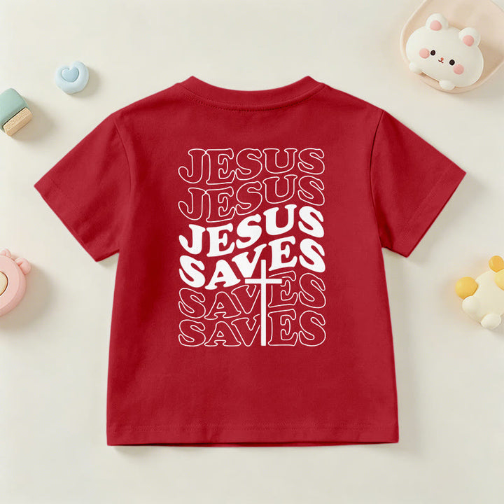 Christianartworkshop Klassisches „Jesus rettet“-T-Shirt mit gestapelter Bubble-Schriftart und Kreuzmotiv für Kinder (Kurzarm). - image 60