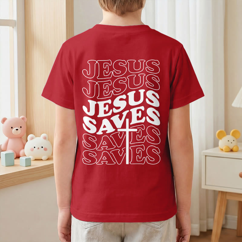 Christianartworkshop Klassisches „Jesus rettet“-T-Shirt mit gestapelter Bubble-Schriftart und Kreuzmotiv für Kinder (Kurzarm). - image 61