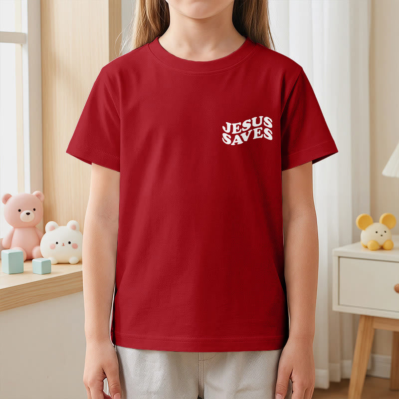 Christianartworkshop Klassisches „Jesus rettet“-T-Shirt mit gestapelter Bubble-Schriftart und Kreuzmotiv für Kinder (Kurzarm). - image 59