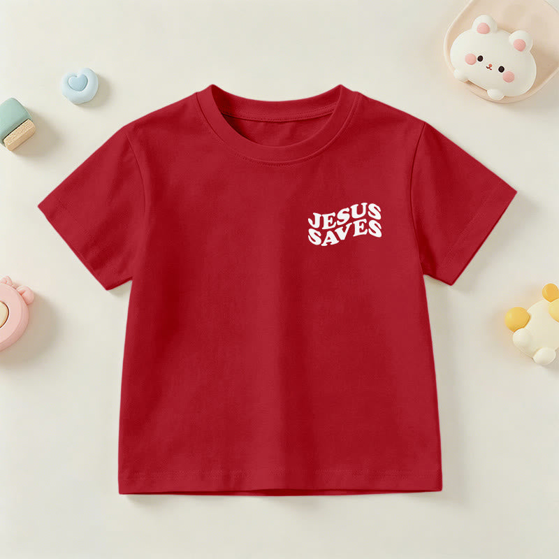 Christianartworkshop Klassisches „Jesus rettet“-T-Shirt mit gestapelter Bubble-Schriftart und Kreuzmotiv für Kinder (Kurzarm). - image 57