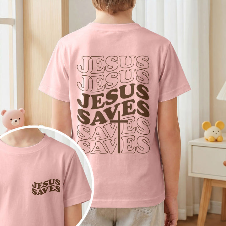 Christianartworkshop Klassisches „Jesus rettet“-T-Shirt mit gestapelter Bubble-Schriftart und Kreuzmotiv für Kinder (Kurzarm). - image 64