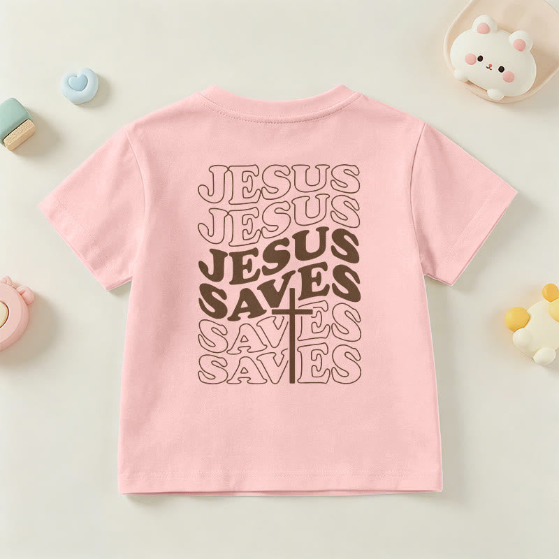 Christianartworkshop Klassisches „Jesus rettet“-T-Shirt mit gestapelter Bubble-Schriftart und Kreuzmotiv für Kinder (Kurzarm). - image 69