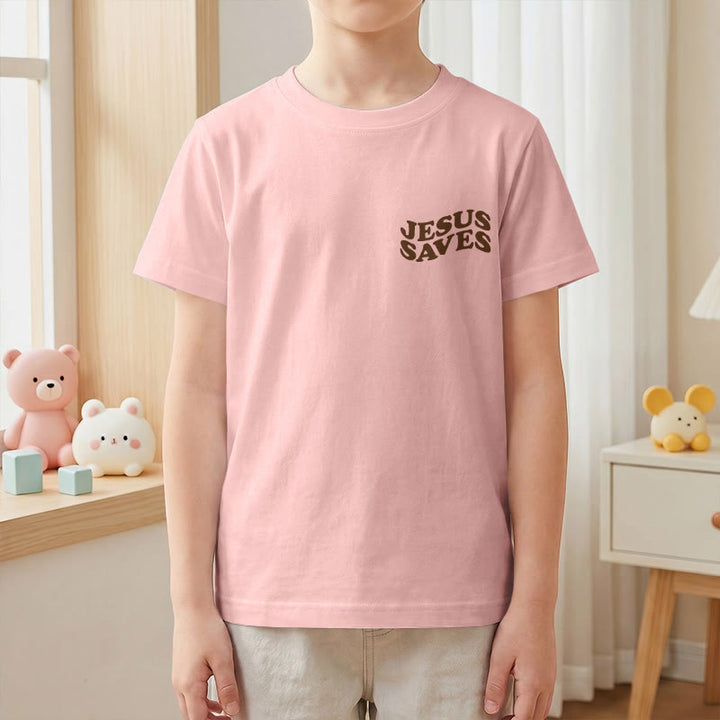 Christianartworkshop Klassisches „Jesus rettet“-T-Shirt mit gestapelter Bubble-Schriftart und Kreuzmotiv für Kinder (Kurzarm). - image 67