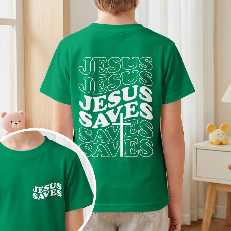 Christianartworkshop Klassisches „Jesus rettet“-T-Shirt mit gestapelter Bubble-Schriftart und Kreuzmotiv für Kinder (Kurzarm). - image 73