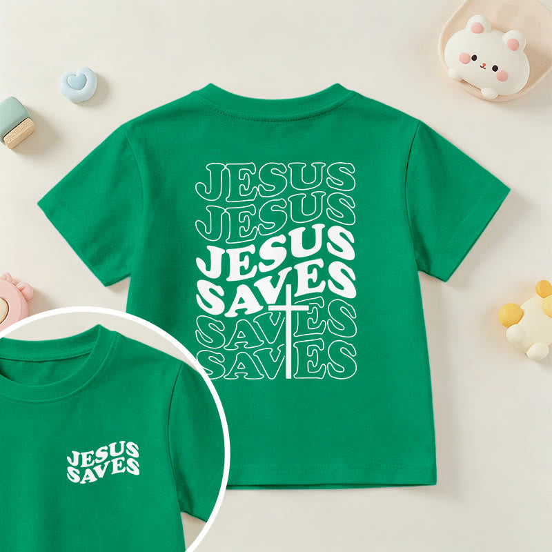 Christianartworkshop Klassisches „Jesus rettet“-T-Shirt mit gestapelter Bubble-Schriftart und Kreuzmotiv für Kinder (Kurzarm). - Grün - US/GB/AU 14, EU 170 - image 72