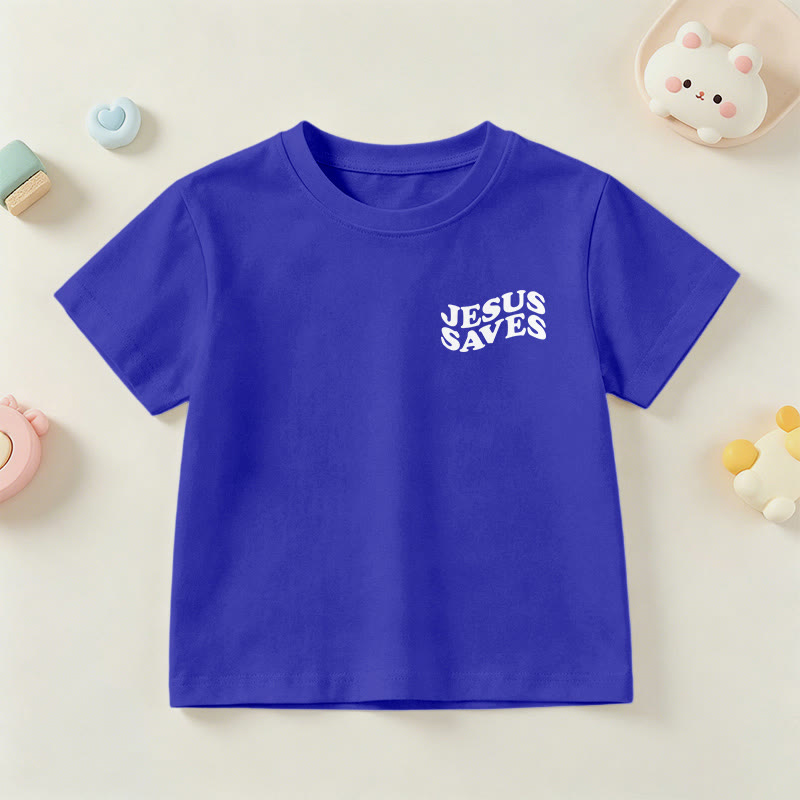 Christianartworkshop Klassisches „Jesus rettet“-T-Shirt mit gestapelter Bubble-Schriftart und Kreuzmotiv für Kinder (Kurzarm). - image 84