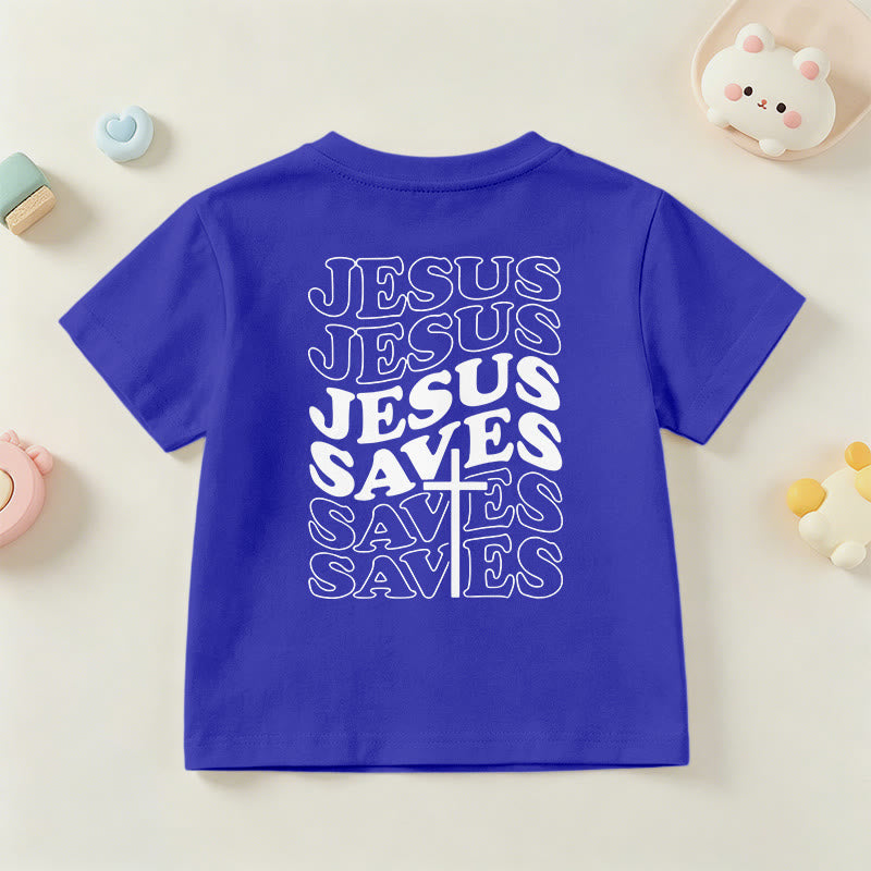 Christianartworkshop Klassisches „Jesus rettet“-T-Shirt mit gestapelter Bubble-Schriftart und Kreuzmotiv für Kinder (Kurzarm). - image 87