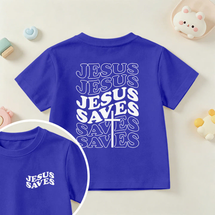 Christianartworkshop Klassisches „Jesus rettet“-T-Shirt mit gestapelter Bubble-Schriftart und Kreuzmotiv für Kinder (Kurzarm). - Blau - US/GB/AU 14, EU 170 - image 81