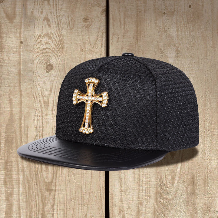 Christianartworkshop Unisex-Snapback-Cap mit Kreuzornament, Wabenmuster, flachem Schirm und flachem Schirm - Schwarz - image 1
