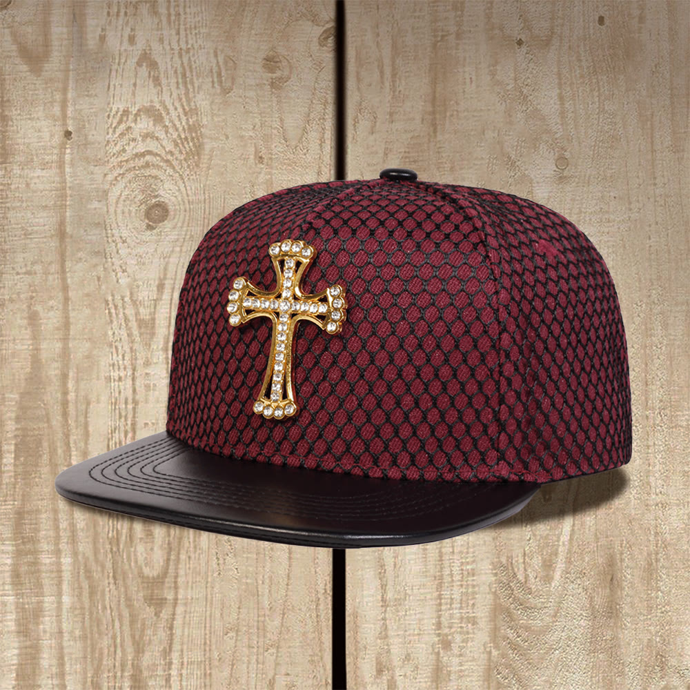 Christianartworkshop Unisex-Snapback-Cap mit Kreuzornament, Wabenmuster, flachem Schirm und flachem Schirm - Burgund - image 0