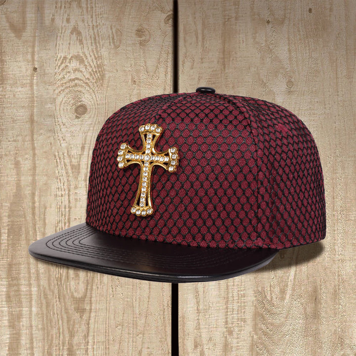 Christianartworkshop Unisex-Snapback-Cap mit Kreuzornament, Wabenmuster, flachem Schirm und flachem Schirm - Burgund - image 0