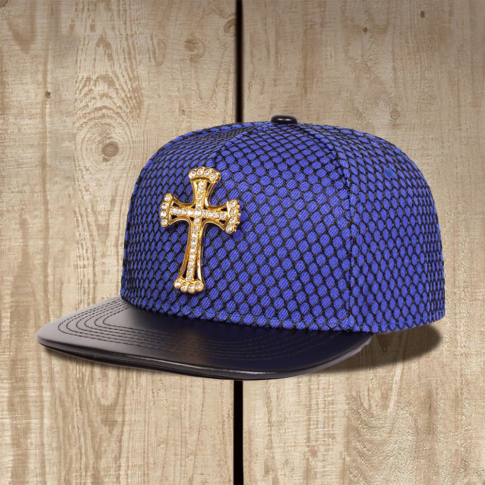 Christianartworkshop Unisex-Snapback-Cap mit Kreuzornament, Wabenmuster, flachem Schirm und flachem Schirm - Blau - image 3