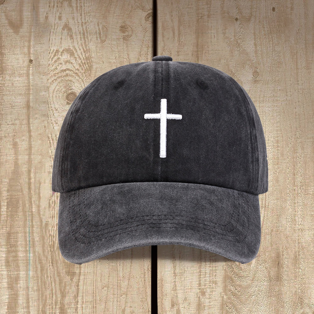 Christianartworkshop Baseballkappe mit Doppelkreuzstickerei im Vintage-Look, Unisex, verstellbar - Dunkelgrau - image 0