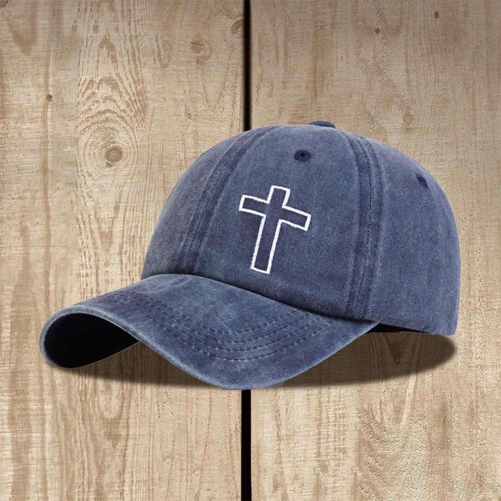 Christianartworkshop Baseballkappe mit einfacher Kreuzstickerei im Vintage-Look, Unisex, verstellbar - Marineblau - image 0
