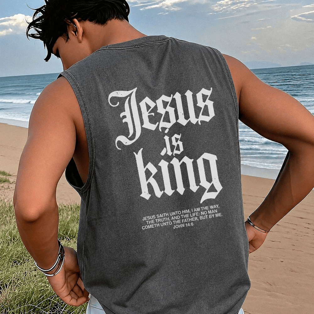 Christianartworkshop Jesus Is King Gothic Unisex Washed Tank Top - image 0