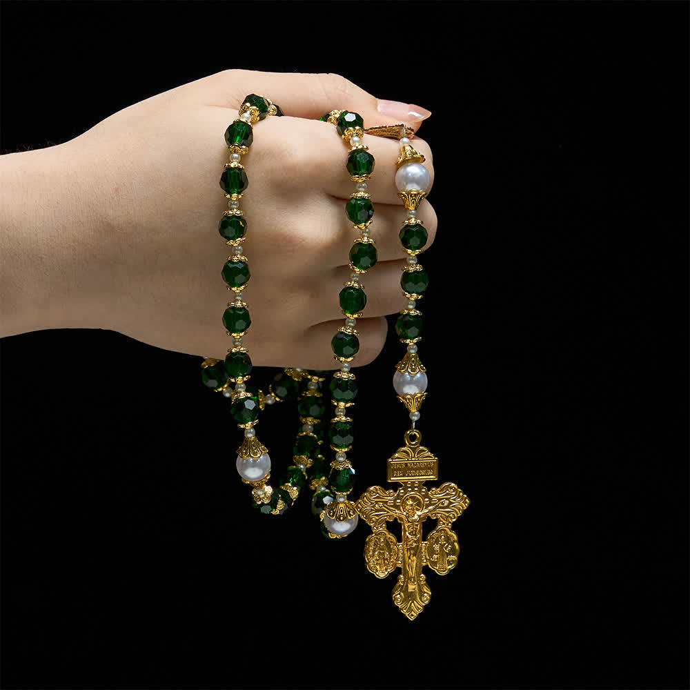 Christianartworkshop Rosenkranz mit St.-Judas-Motiv, grünem Glas und Kruzifix - image 1