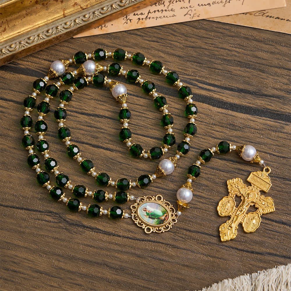 Christianartworkshop Rosenkranz mit St.-Judas-Motiv, grünem Glas und Kruzifix - image 2
