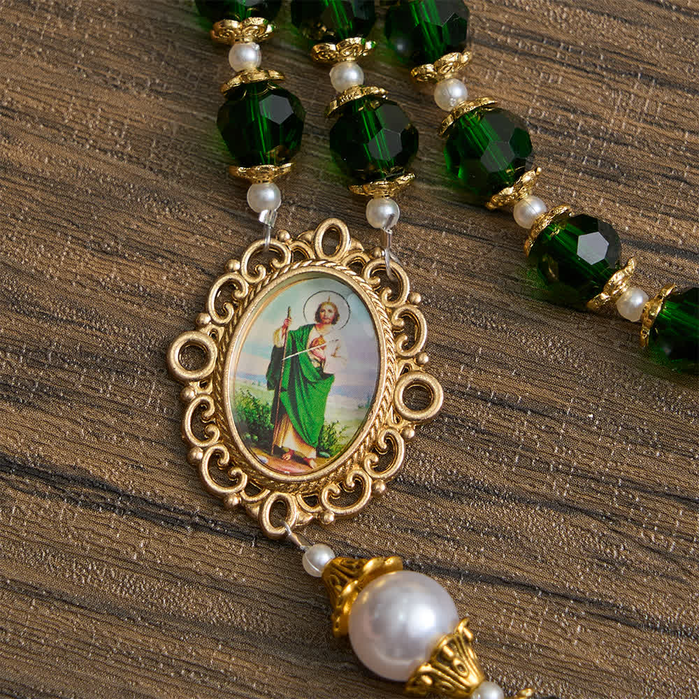 Christianartworkshop Rosenkranz mit St.-Judas-Motiv, grünem Glas und Kruzifix - image 7