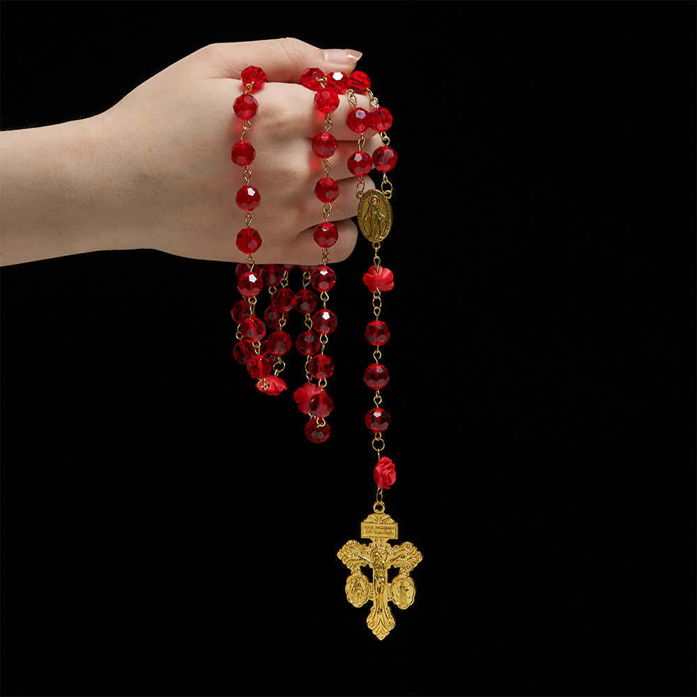 Christianartworkshop Rosenkranz „Unsere Liebe Frau“ aus karmesinrotem und rotem Glas: Sakrale Vintage-Eleganz - image 1