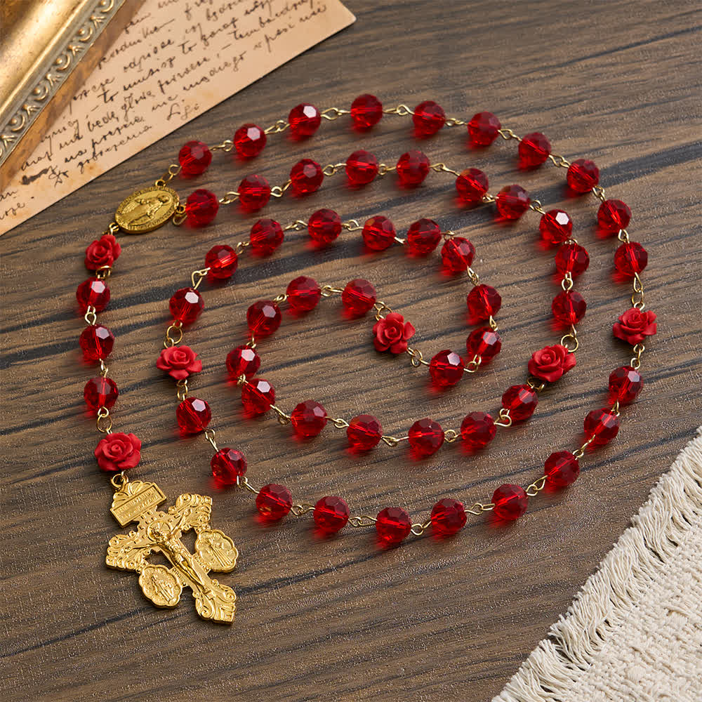 Christianartworkshop Rosenkranz „Unsere Liebe Frau“ aus karmesinrotem und rotem Glas: Sakrale Vintage-Eleganz - image 0