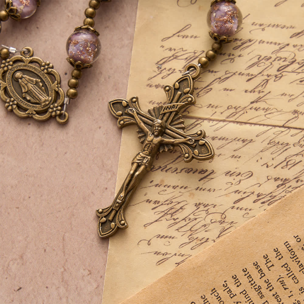 Christianartworkshop Katholischer Rosenkranz mit schimmernden Lavendelperlen, Marienmedaille und Kruzifix - image 6