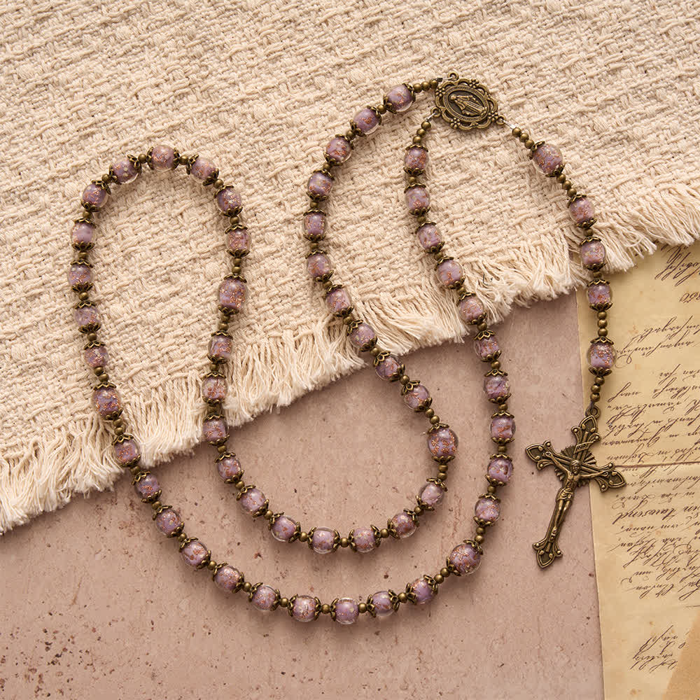 Christianartworkshop Katholischer Rosenkranz mit schimmernden Lavendelperlen, Marienmedaille und Kruzifix - image 5