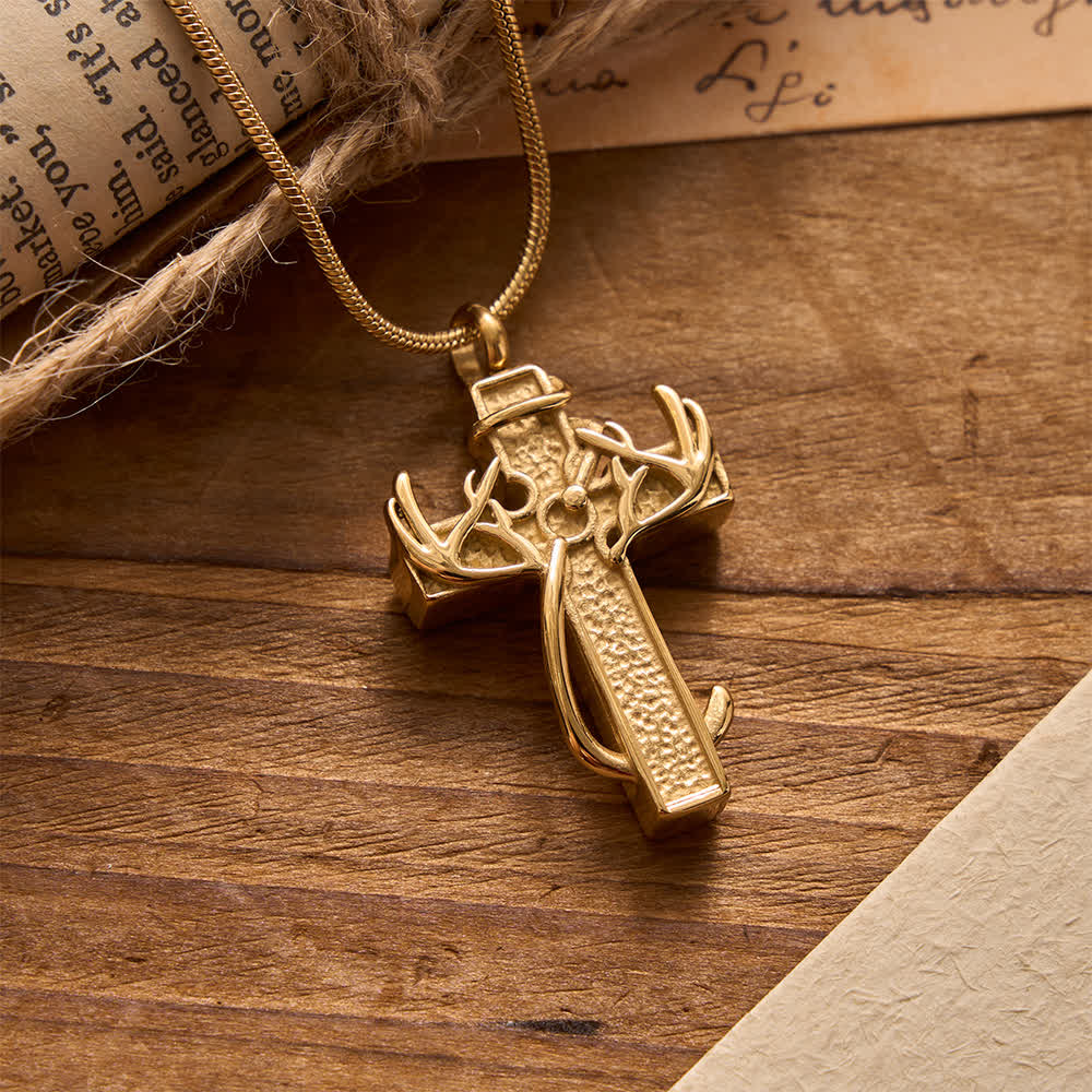 Christianartworkshop Jagd- und Angelkreuz-Anhänger-Halskette: Glaube und spirituelle Hingabe in der Natur - Golden - image 8