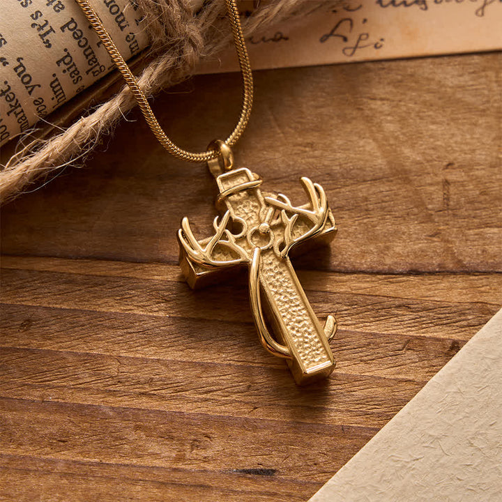 Christianartworkshop Jagd- und Angelkreuz-Anhänger-Halskette: Glaube und spirituelle Hingabe in der Natur - Golden - image 8