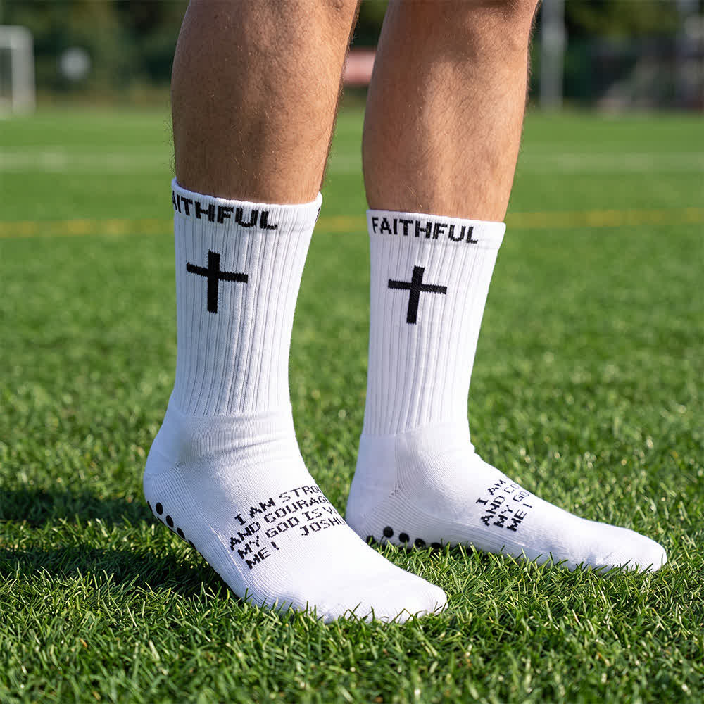 Christianartworkshop Sportsocken mit Kreuzmotiv und Bibelvers für vorne - White&Joshua - 10 Paare - image 3