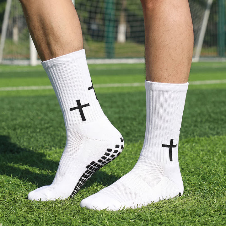 Christianartworkshop Sportsocken mit vertikalem Schaft und mehrfachem Kreuzdesign für optimale Traktion an der Sohle - Weiß - 10 Paare - image 0