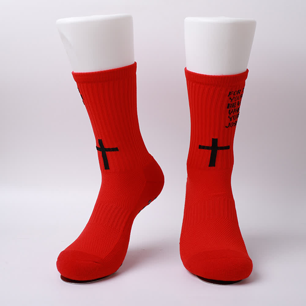 Christianartworkshop Joshua Scripture Side Letter & Cross Knit Crew Sports Socks - image 11