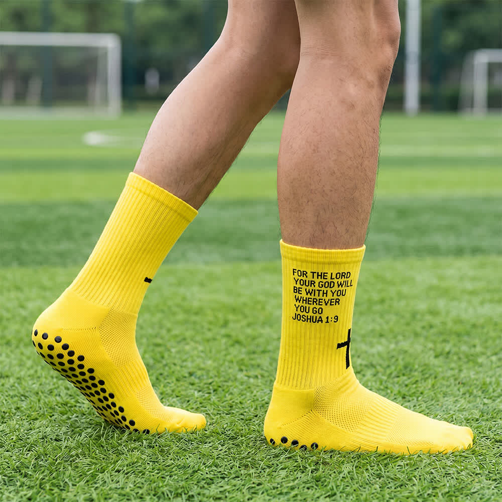 Christianartworkshop Joshua Scripture Side Letter & Cross Knit Crew Sports Socks - Gelb - 10 Paare - image 12