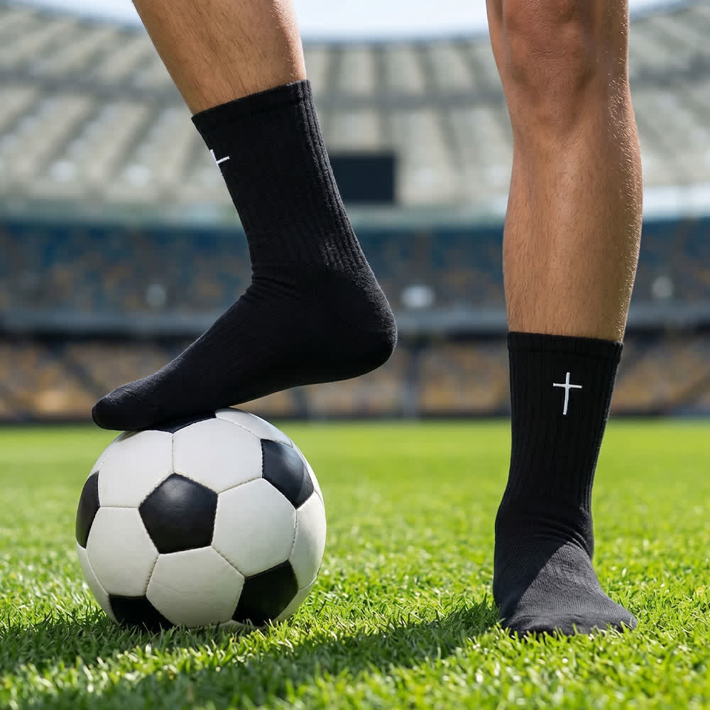 Christianartworkshop Einfarbige Socken mit einfacher Kreuzstickerei, bequeme Passform, ideal für den täglichen Gebrauch und sportliche Aktivitäten - Schwarz - 10 Paare - image 0